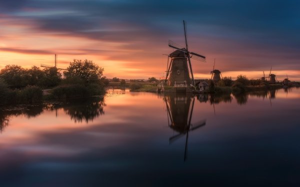 Man Made Windmill Netherlands Reflection HD Wallpaper | Background Image