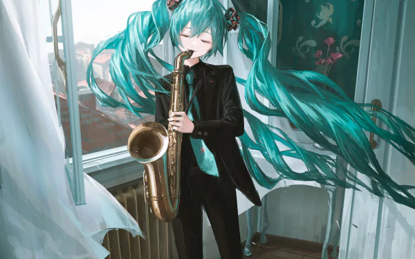 saxophone Hatsune Miku Anime Vocaloid HD Desktop Wallpaper | Background Image