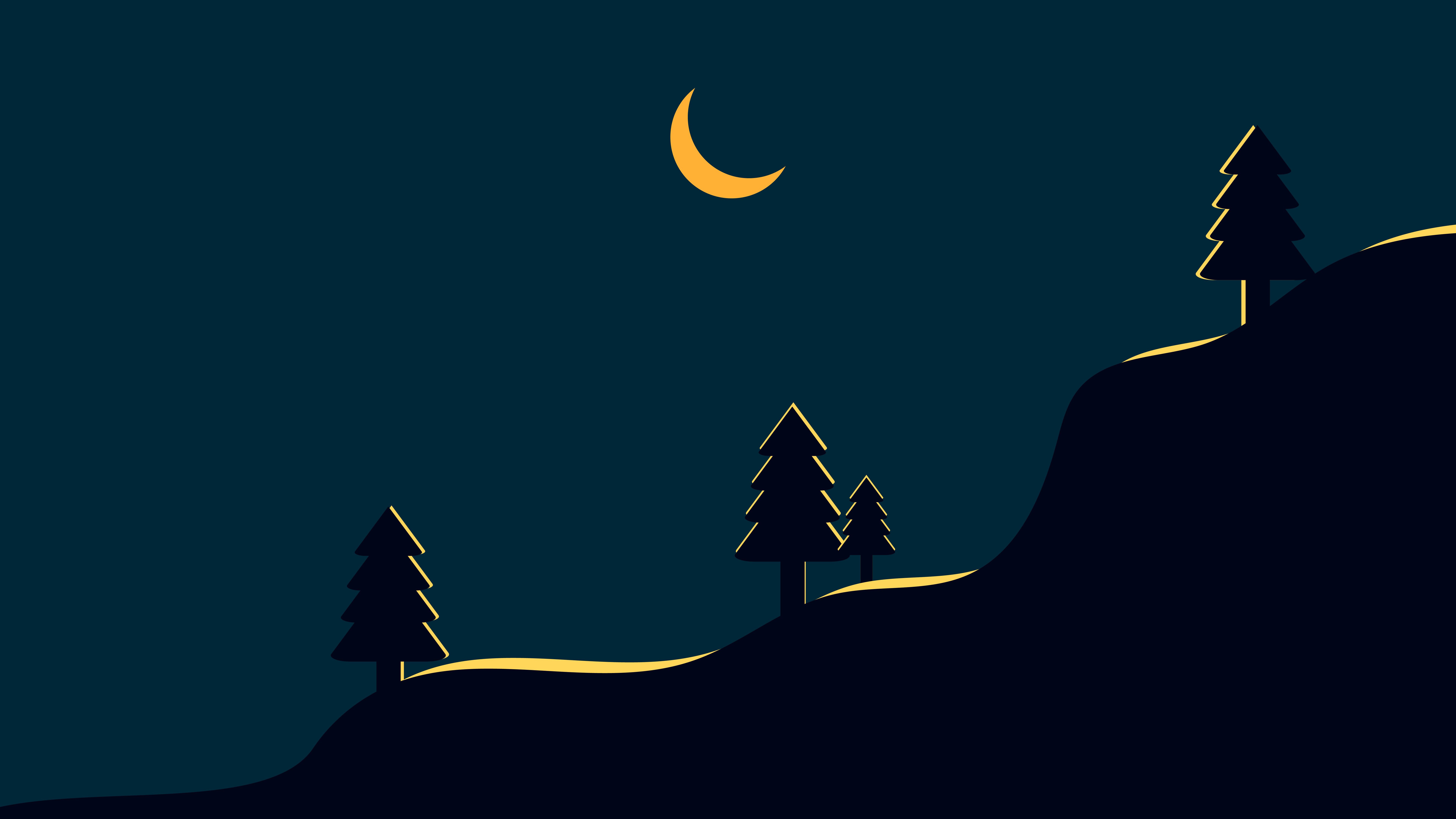 Mountains Moon Starry Sky Night Minimalism 4K HD Minimalism Wallpapers, HD  Wallpapers