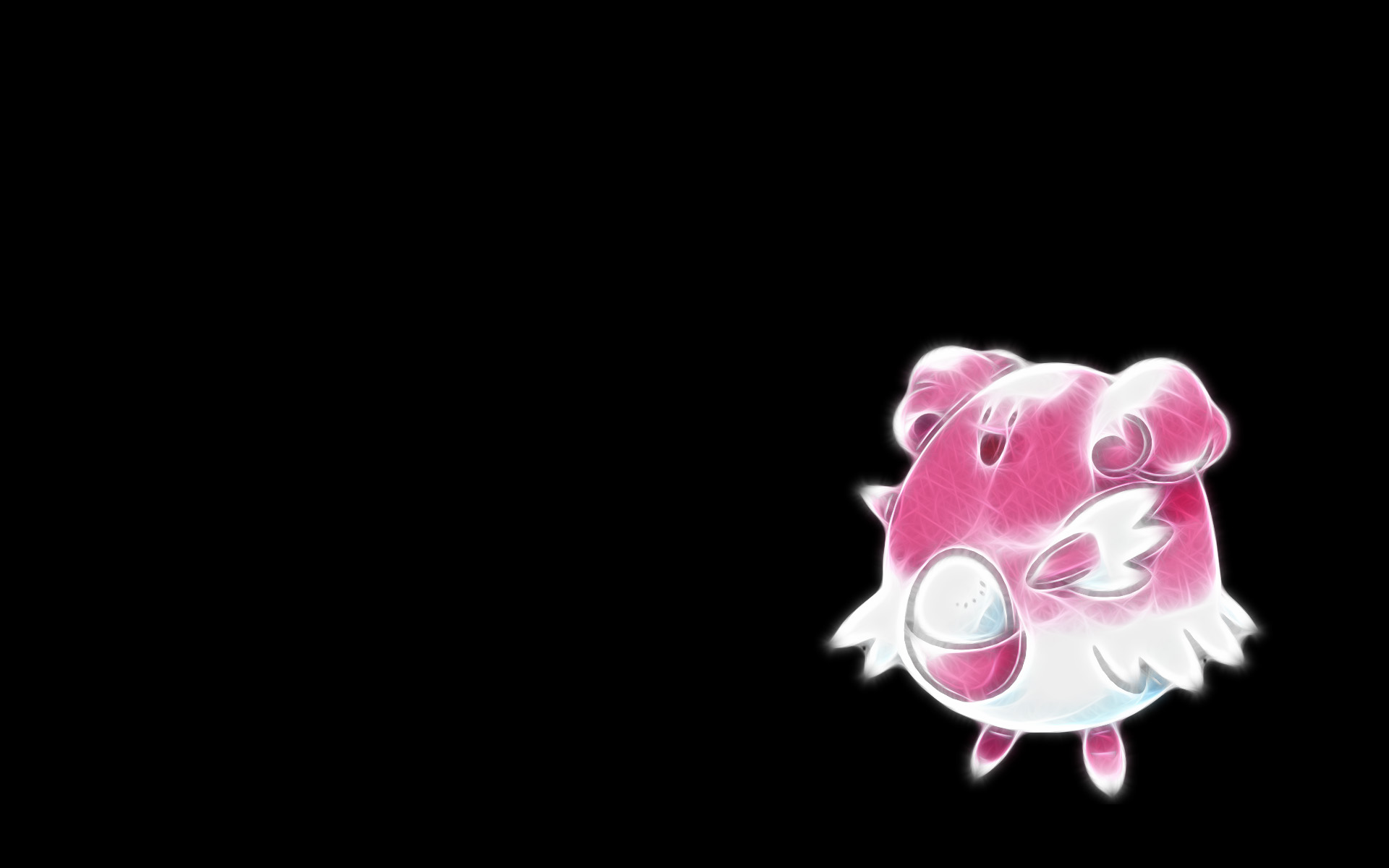 Blissey, a pink and white Pokémon from the anime, is featured as a desktop wallpaper on the screen.