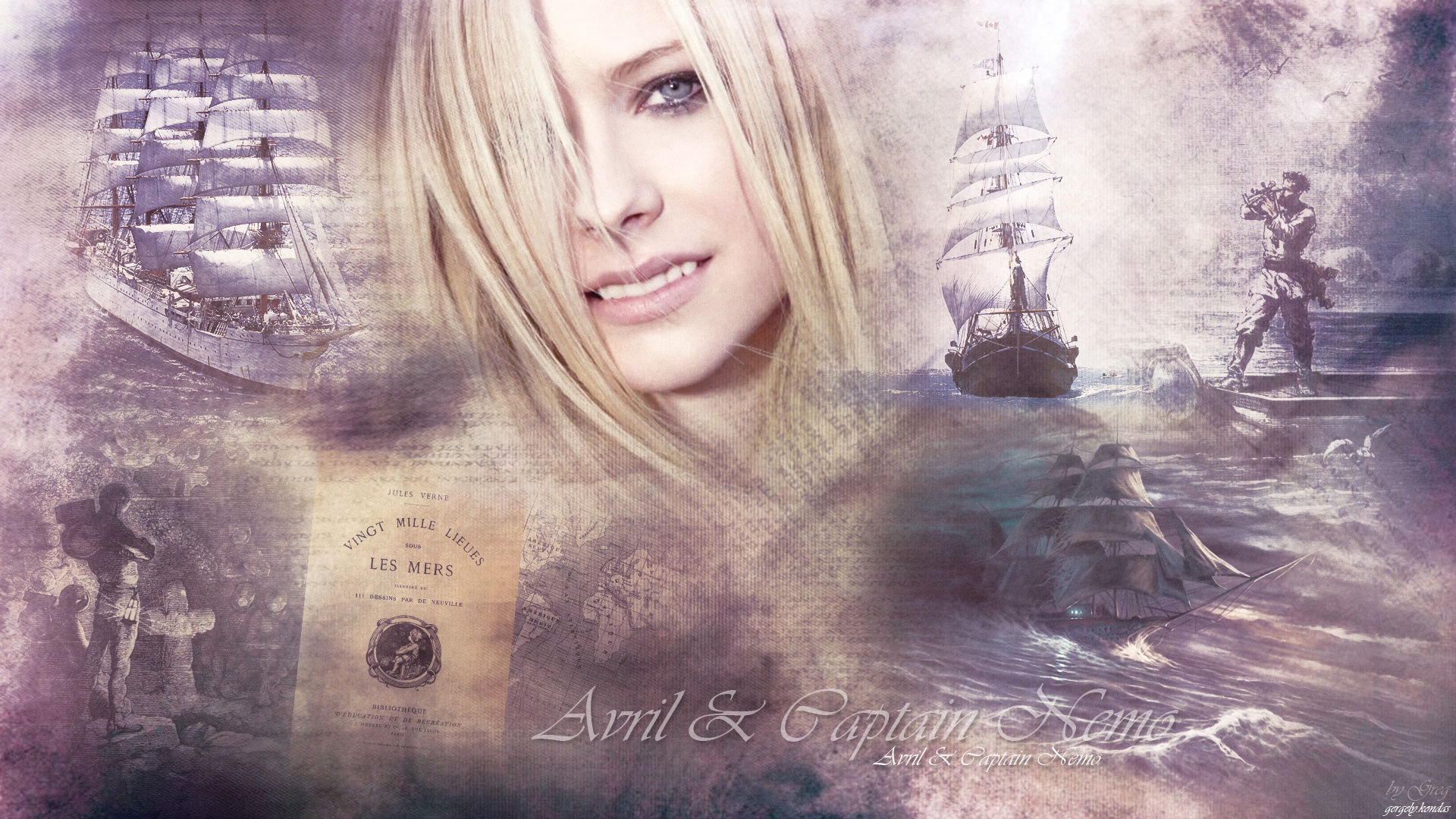 Avril Lavigne in a musical pose for a desktop wallpaper.