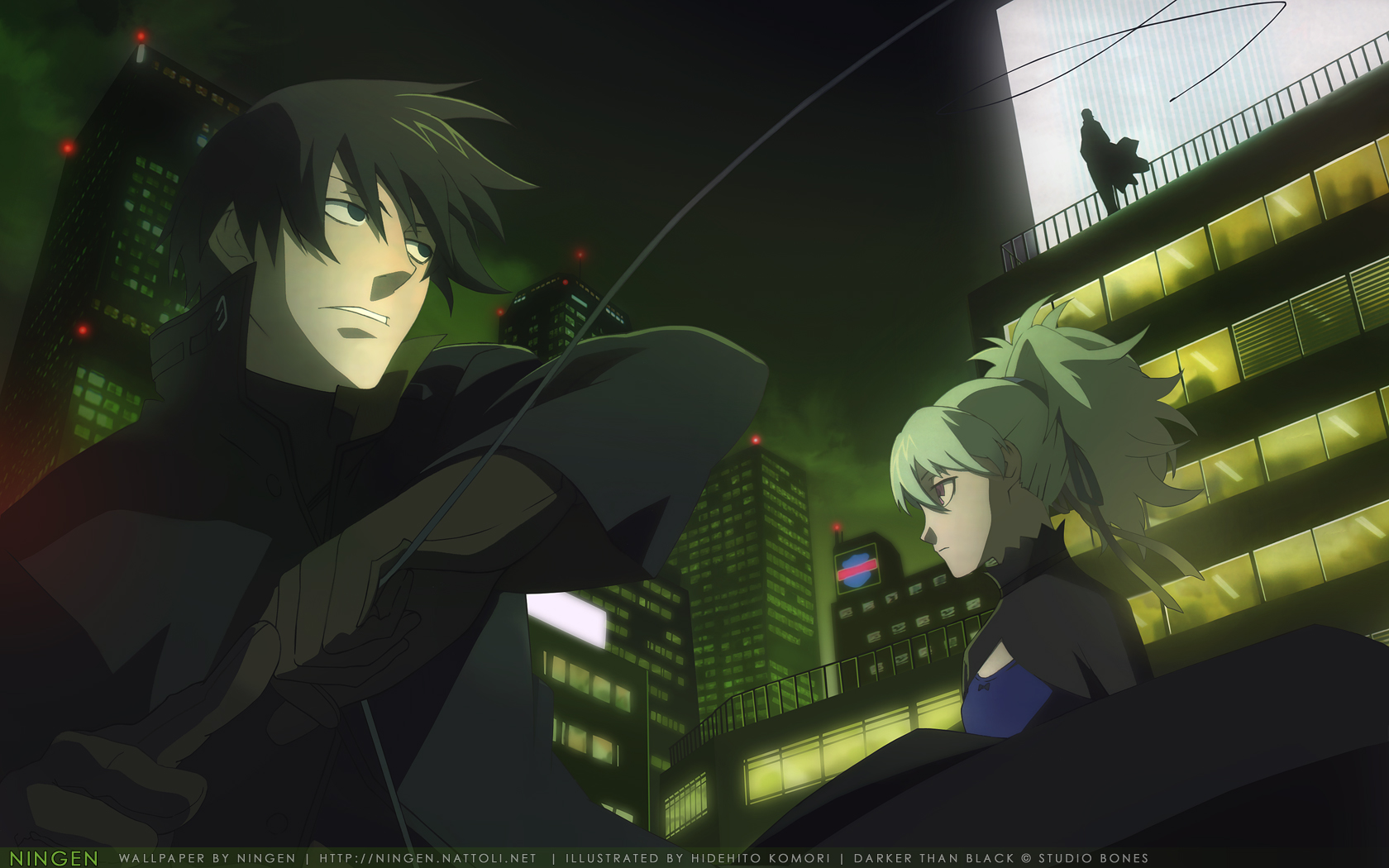 Darker than Black: Hei and Yin embrace in a dramatic anime scene.
