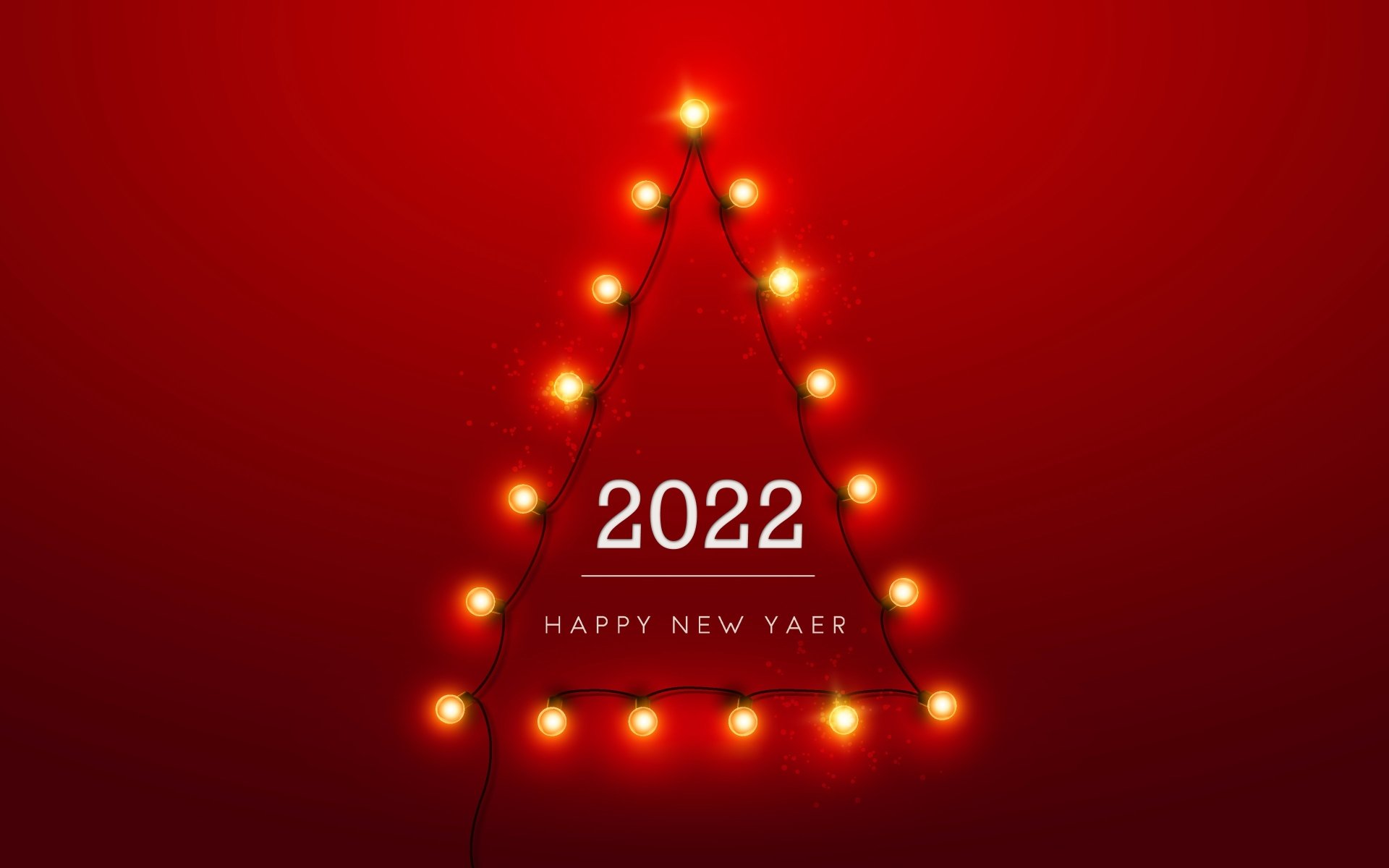 4K Ultra HD New Year 2022 wallpaper featuring a glowing triangular light decoration on a red background with Happy New Year text for holiday celebration.