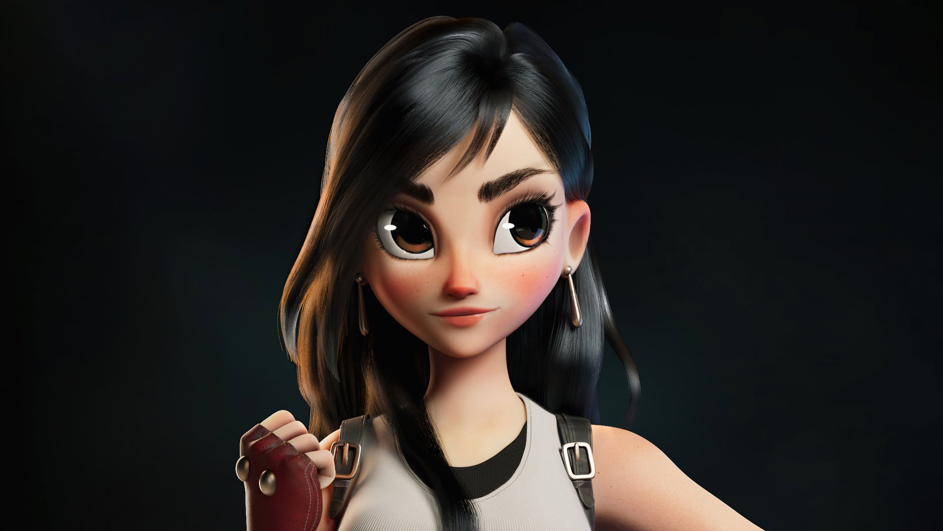 4K Ultra HD PC wallpaper featuring a stylized, animated portrayal of Tifa Lockhart from the video game Final Fantasy against a dark background.