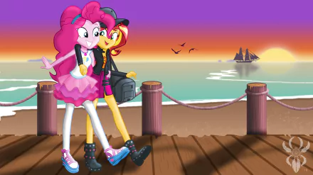 Pinkie Pie Sunset Shimmer TV Show My Little Pony: Equestria Girls HD Desktop Wallpaper | Background Image