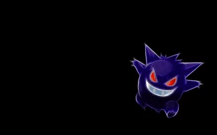 HD wallpaper featuring Gengar, the ghost Pokémon, depicted in a dynamic pose against a solid black background, capturing the spirit of anime and the Pokémon universe.