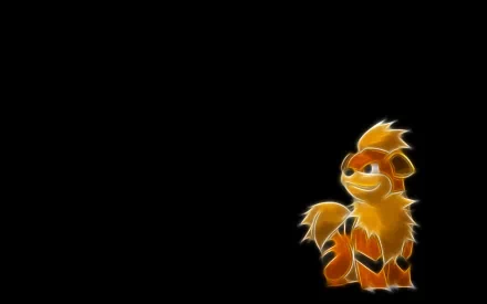 HD anime-style wallpaper featuring Growlithe, the fire Pokémon, set against a black background, highlighting its fiery orange and black fur details.
