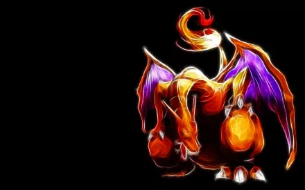 HD desktop wallpaper featuring a striking, vibrant depiction of Charizard, a fire Pokémon from the Pokémon anime series, set against a black background.