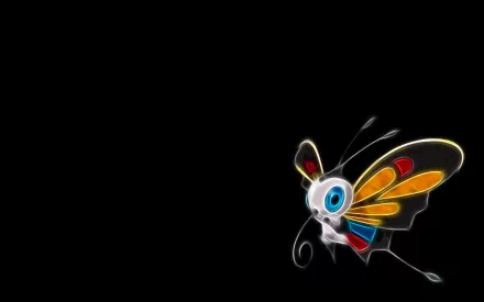 HD desktop wallpaper featuring Beautifly, the flying bug Pokémon, set against a black background in anime style.