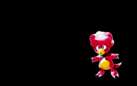HD PC desktop wallpaper of Magby, the fire Pokémon: anime-style glowing red and yellow Magby set against a black background.