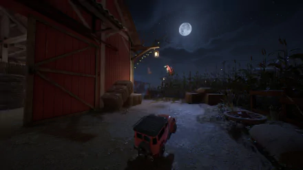HD Propnight game wallpaper featuring a moonlit farm scene with barn and tractor for desktop background.