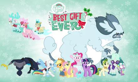 Discord (My Little Pony) Pistachio (My little Pony) Spike (My Little Pony) Rarity (My Little Pony) Rainbow Dash Applejack (My Little Pony) Fluttershy (My Little Pony) Flurry Heart Pinkie Pie Twilight Sparkle movie My Little Pony: Best Gift Ever HD Desktop Wallpaper | Background Image