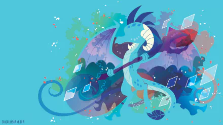 Minimalist 4K Ultra HD PC desktop wallpaper and background of Princess Ember (My Little Pony) from the TV show My Little Pony: Friendship Is Magic — stylized blue dragon on a teal backdrop.