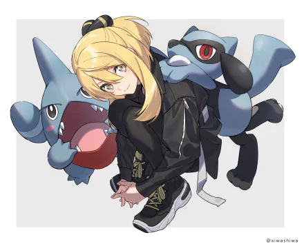 Riolu (Pokémon) Gible (Pokémon) Cynthia (Pokémon) Pokémon: Diamond and Pearl Anime Pokemon HD Desktop Wallpaper | Background Image