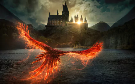 Hogwarts Castle phoenix movie Fantastic Beasts: The Secrets of Dumbledore HD Desktop Wallpaper | Background Image