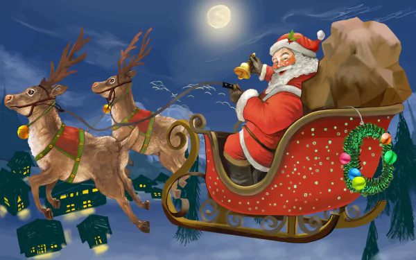 reindeer sleigh Santa holiday Christmas HD Desktop Wallpaper | Background Image