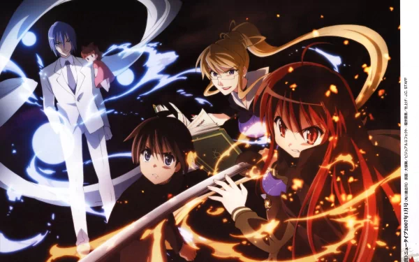 4K Ultra HD anime wallpaper featuring characters from Shakugan No Shana with dynamic fiery and mystical effects on a dark background for PC desktop.