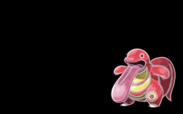 HD PC desktop wallpaper of Lickitung, a Normal-type Pokémon in anime style — bright pink with an oversized tongue on a black background