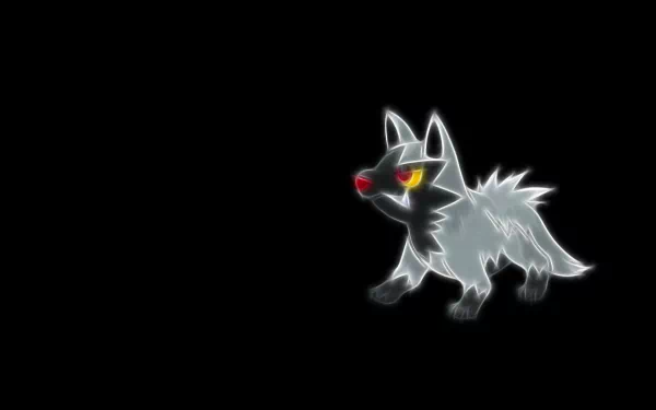 HD desktop wallpaper featuring a dark-themed anime-style Poochyena Pokémon with glowing red eyes against a black background.