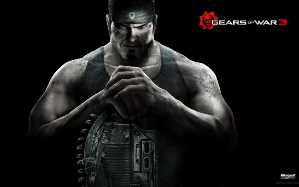 HD PC desktop wallpaper featuring a muscular character from the video game Gears of War 3, with the game's logo displayed prominently on a dark background.