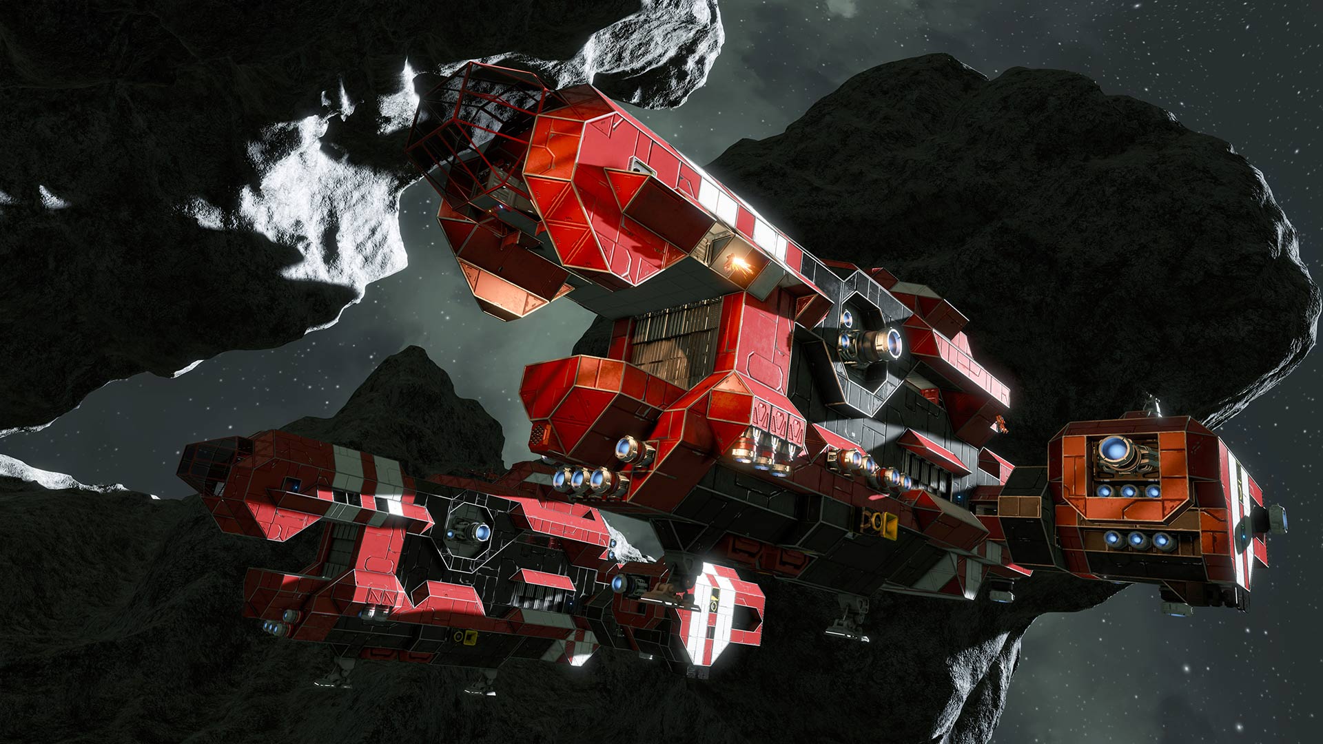 HD wallpaper featuring space engineers with futuristic spacecraft near an asteroid for desktop background.