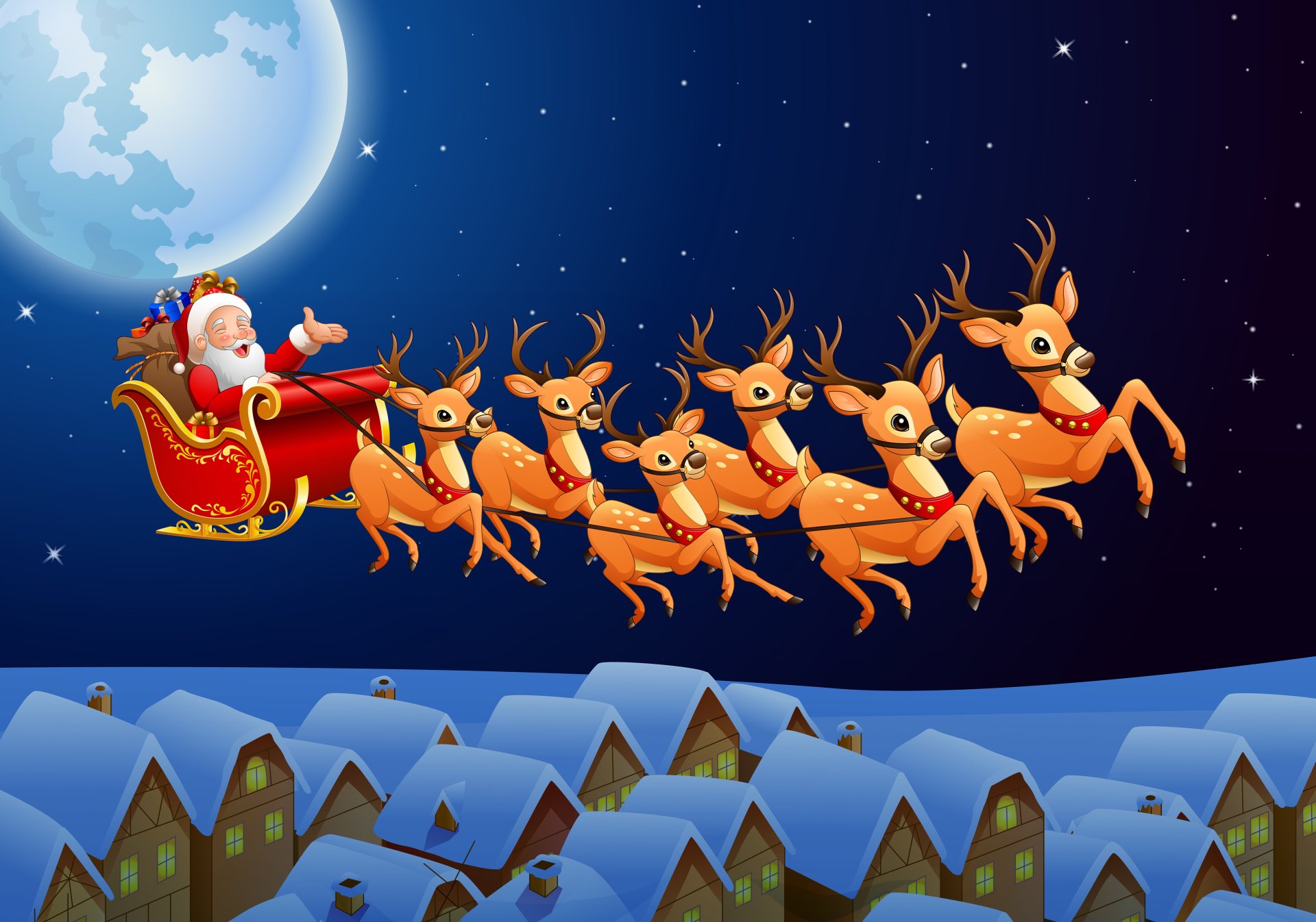 Download Sleigh Reindeer Santa Holiday Christmas 4k Ultra HD Wallpaper