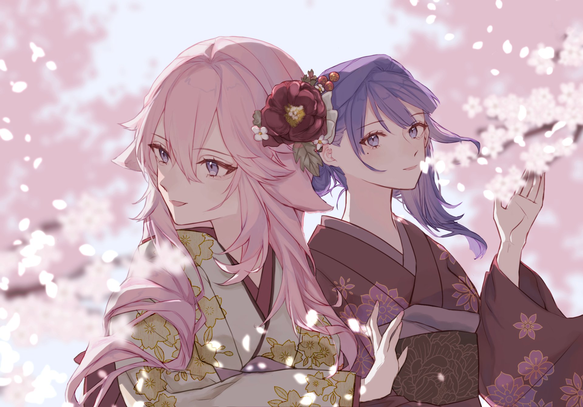 Download Purple Hair Pink Hair Yae Miko Guuji (Genshin Impact) Baal Raiden Shogun (Genshin Impact) Video Game Genshin Impact HD Wallpaper by 果糖