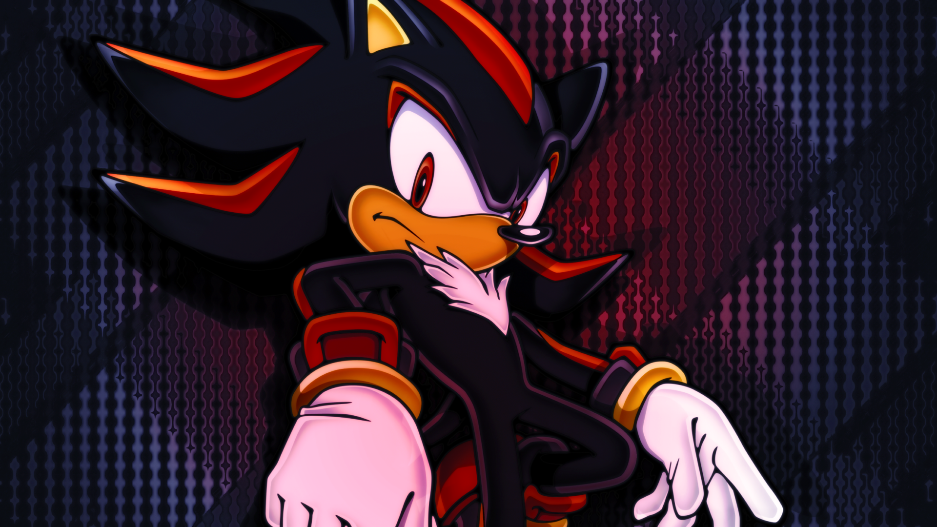 HD PC desktop wallpaper featuring Shadow the Hedgehog from the video game Sonic Adventure 2 Battle with a vibrant, textured background.