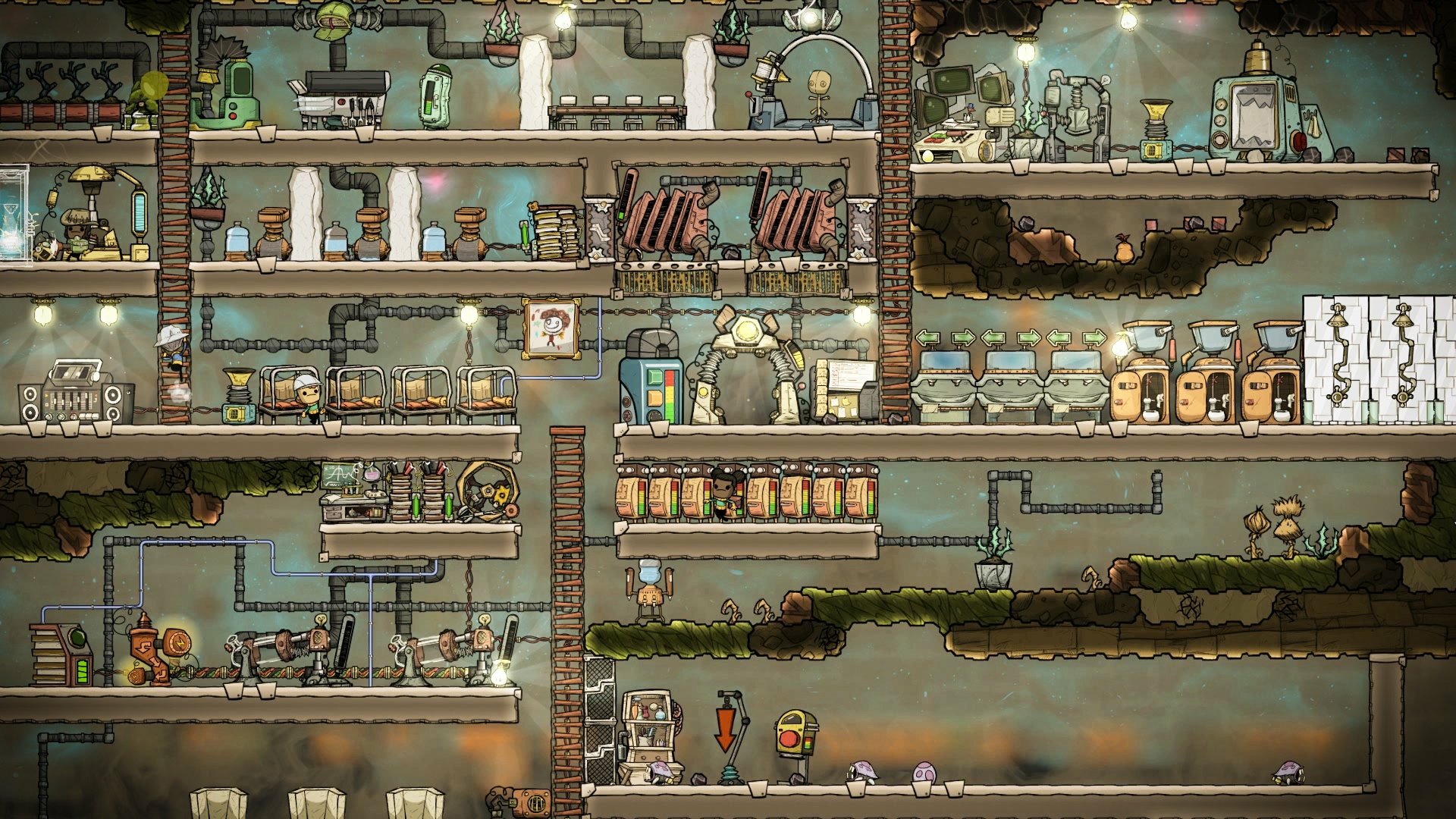 HD Oxygen Not Included game wallpaper featuring intricate space colony base with detailed rooms and equipment for desktop background.