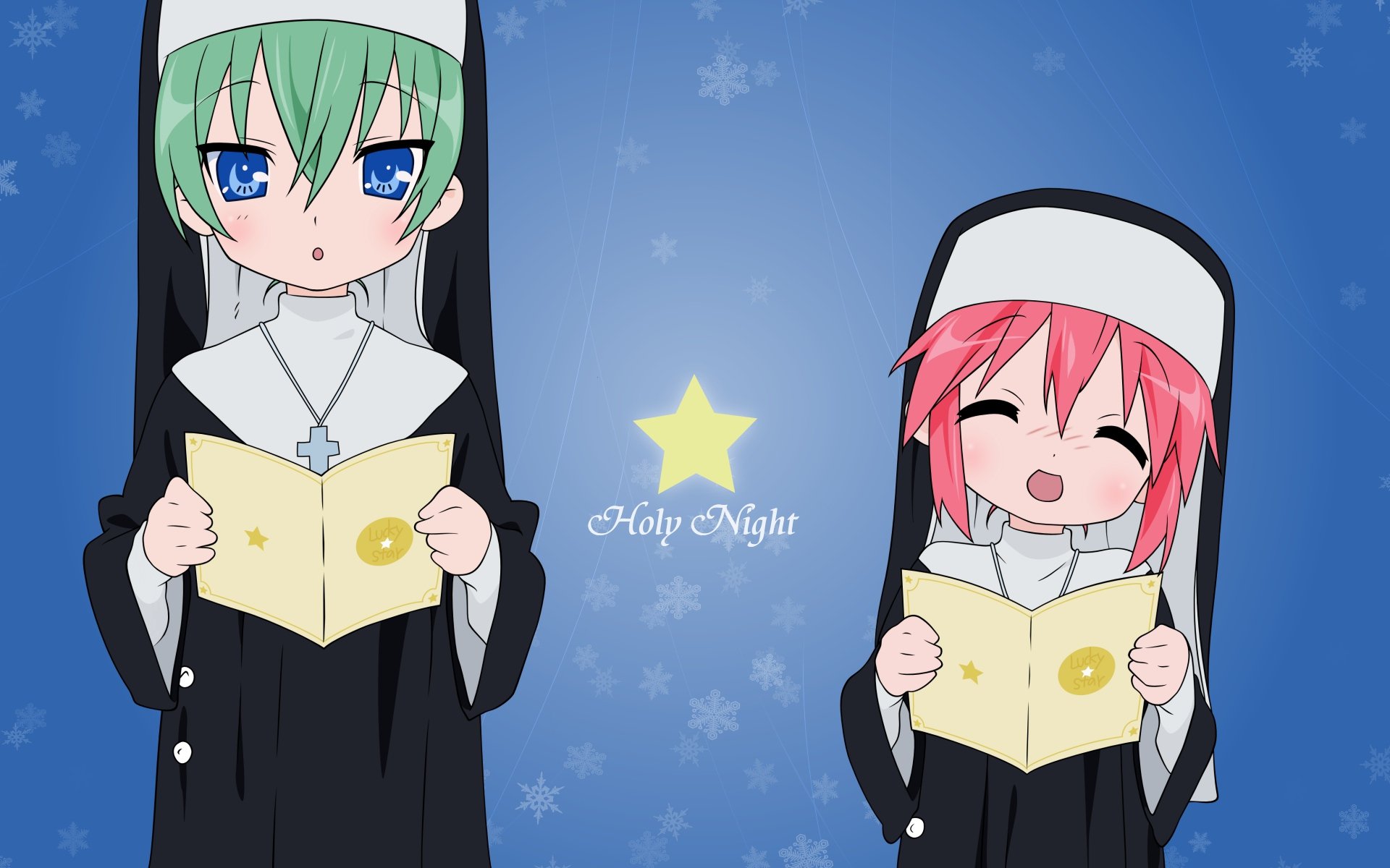Lucky Star: Yutaka Kobayakawa & Minami Iwasaki — Holy Night HD Wallpaper