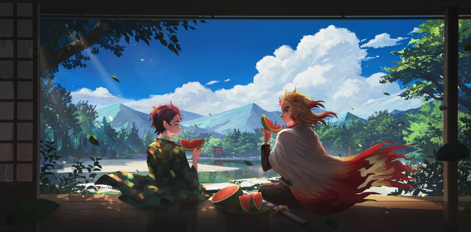 Download Tanjiro Kamado Kyojuro Rengoku Anime Demon Slayer: Kimetsu No Yaiba 4k Ultra HD Wallpaper by Tatta