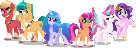 Pipp Petals Zipp Storm Sprout Cloverleaf Hitch Trailblazer Sunny Starscout Izzy Moonbow movie My Little Pony: A New Generation HD Desktop Wallpaper | Background Image