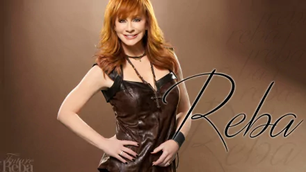 High-definition desktop wallpaper featuring a smiling person with red hair posing in front of a textured background with stylized text overlay.