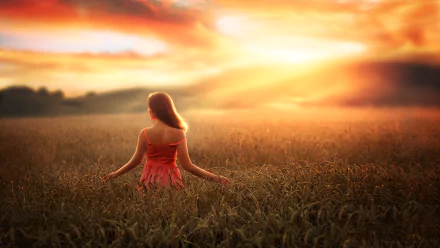 sunset depth of field woman rear HD Desktop Wallpaper | Background Image