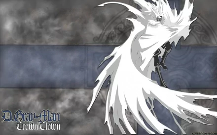A dynamic HD desktop wallpaper featuring Allen Walker from the anime D.Gray-man, showcasing his striking design against a textured gray background.