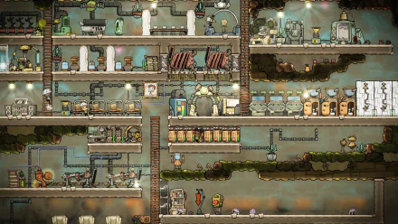 HD Oxygen Not Included game wallpaper featuring intricate space colony base with detailed rooms and equipment for desktop background.