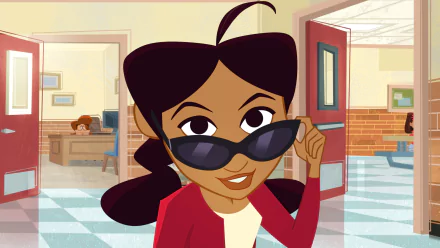 Penny Proud from the TV show The Proud Family: Louder and Prouder poses with sunglasses in a school hallway — HD PC desktop wallpaper/background.
