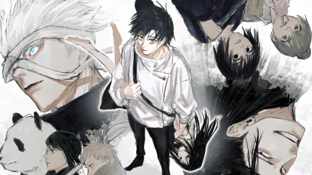 4K Ultra HD PC desktop wallpaper featuring Yuta Okkotsu and characters from the anime Jujutsu Kaisen in dynamic black and white artwork.