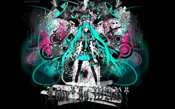 HD anime desktop wallpaper featuring Hatsune Miku from Vocaloid, styled with Love is War theme, blending vibrant teal and pink abstract elements.