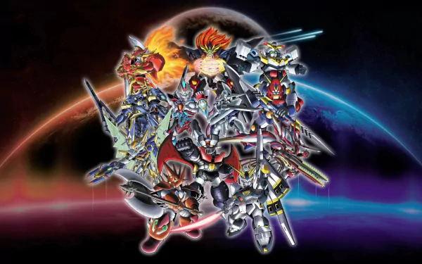 HD wallpaper featuring dynamic Super Robot Wars 30 mecha characters with cosmic background for desktop.