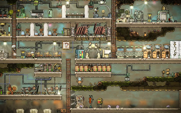 HD Oxygen Not Included game wallpaper featuring intricate space colony base with detailed rooms and equipment for desktop background.