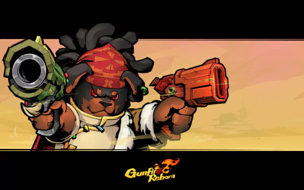 A dynamic HD desktop wallpaper featuring a character from Gunfire Reborn, proudly wielding two guns against a vibrant backdrop, showcasing the game's unique art style.
