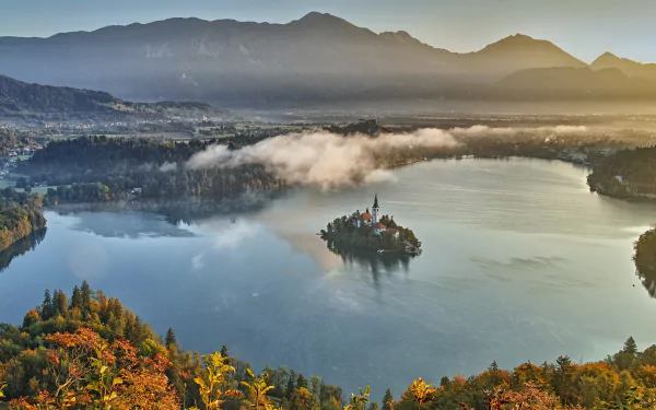 lake bled Slovenia religious Assumption of Mary Church HD Desktop Wallpaper | Background Image