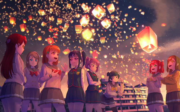 You Watanabe Yoshiko Tsushima Chika Takami Riko Sakurauchi Ruby Kurosawa Hanamaru Kunikida Sarah Kazuno Leah Kazuno Anime Love Live! Sunshine!! HD Desktop Wallpaper | Background Image