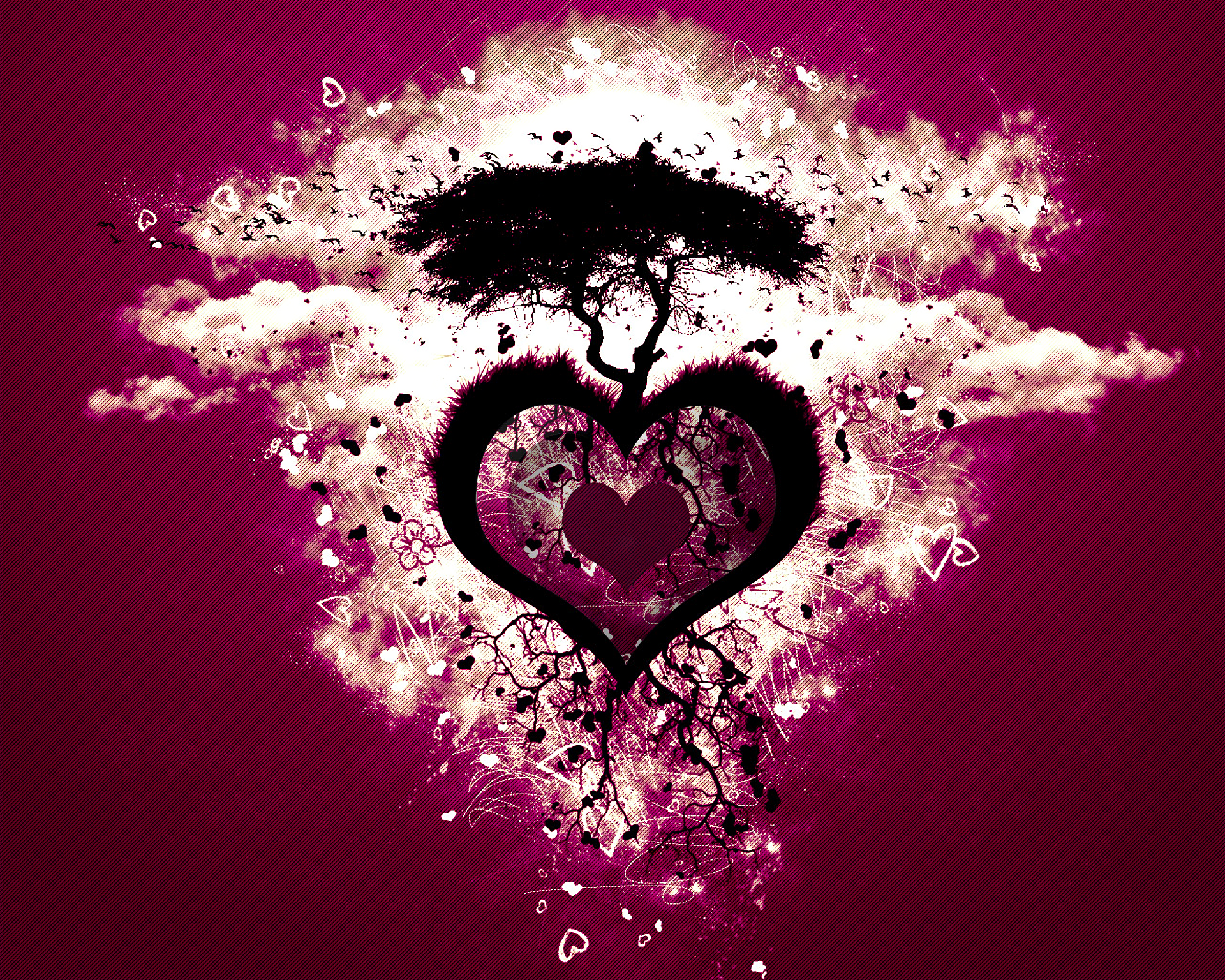 Heart-shaped tree on HD desktop wallpaper