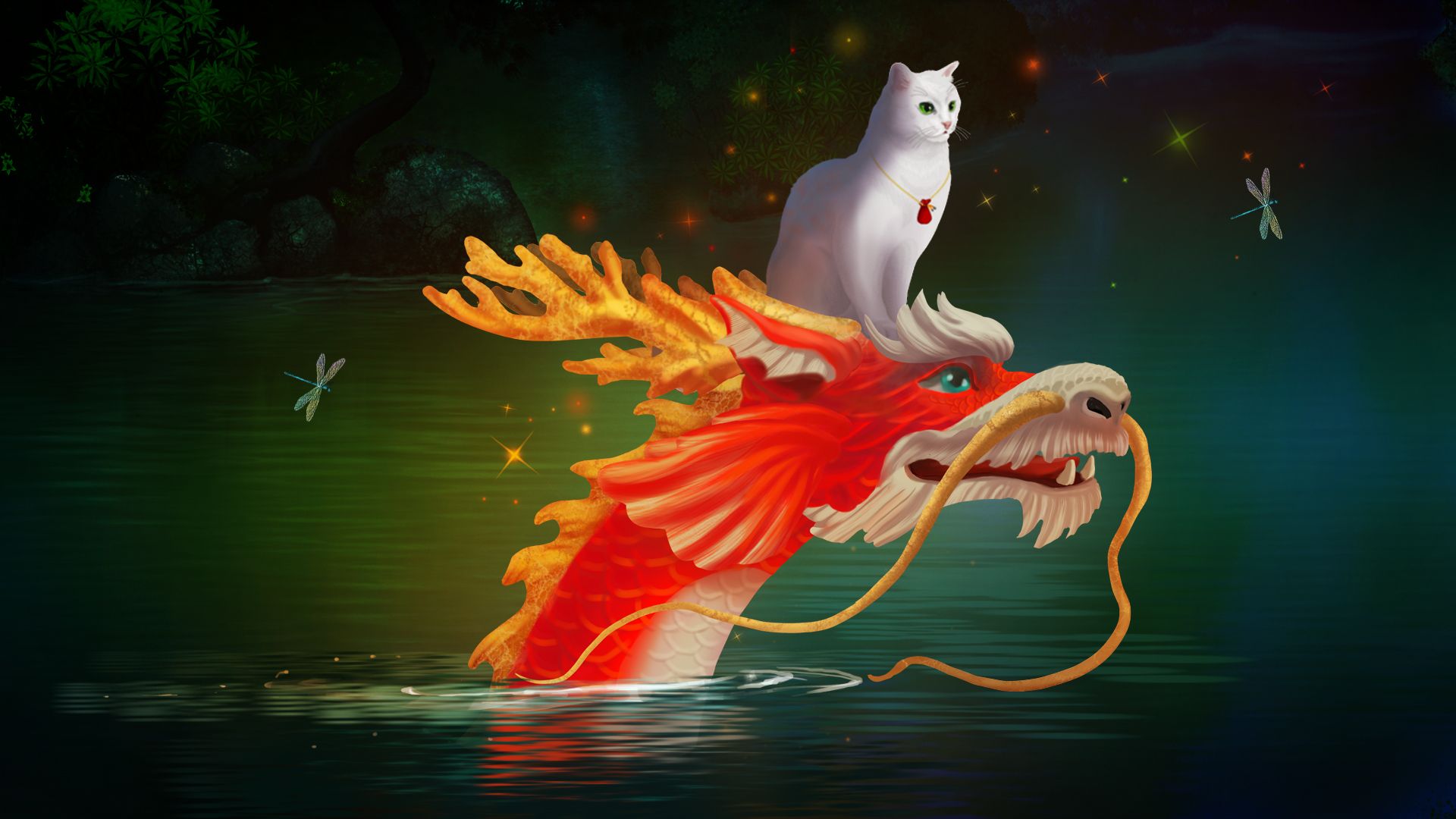 Video Game Cat and Ghostly Road HD Wallpaper Background Image