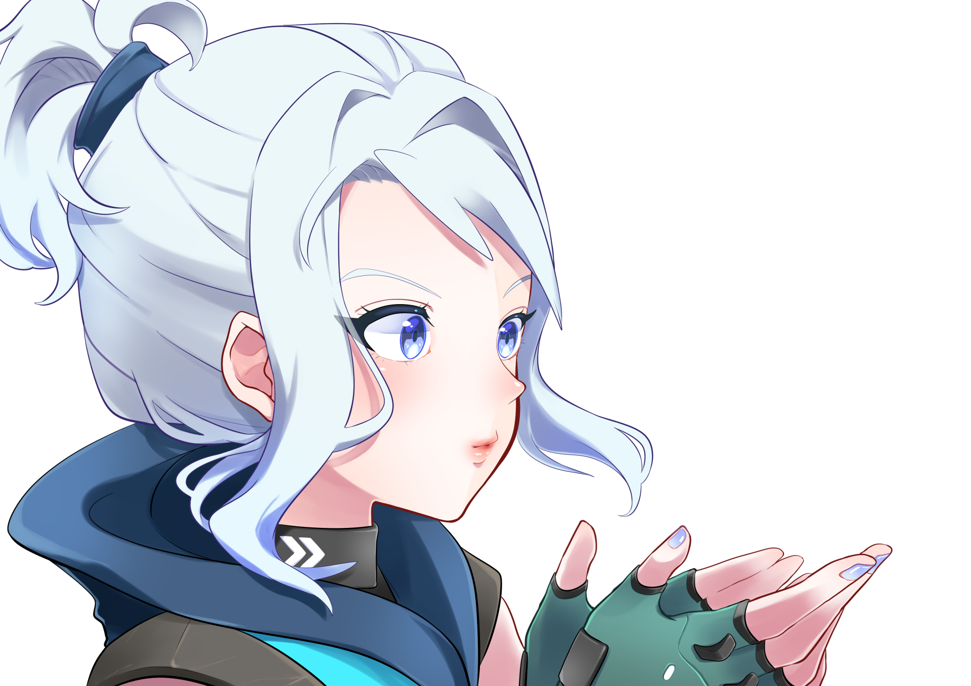 4K Ultra HD PC desktop wallpaper: close-up anime-style portrait of Jett from the video game Valorant — white hair, blue eyes, wearing gloves.