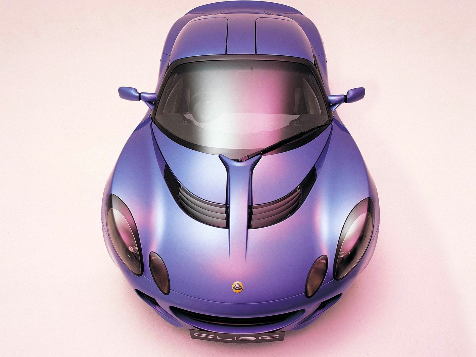 HD PC desktop wallpaper/background: top-down view of a purple Lotus Elise sports vehicle with glossy finish and sculpted curves.