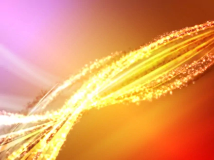 Abstract orange HD PC desktop wallpaper with sweeping golden light streaks and sparkling particles flowing across a warm gradient background.