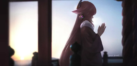 HD PC desktop wallpaper of Yae Miko Guuji from the video game Genshin Impact, featuring the character in a serene indoor setting with soft lighting.